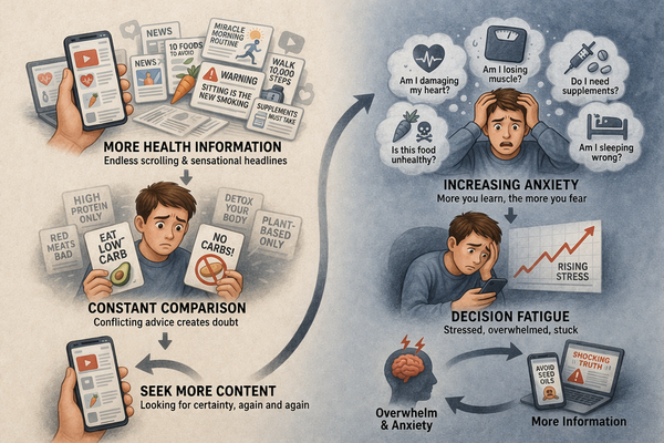 건강 정보가 많아질수록 불안이 커지는 구조 설명 이미지