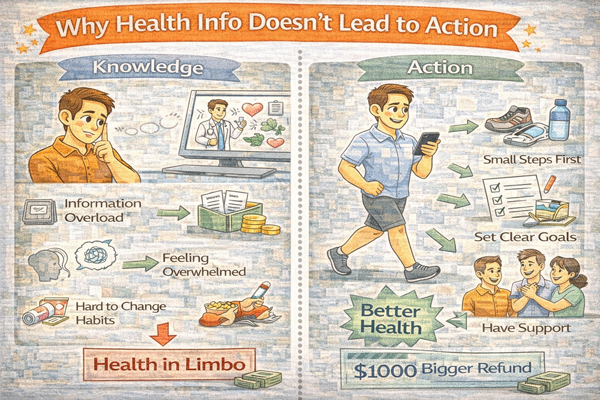 건강 정보가 관리로 이어지지 않는 이유를 보여주는 정보와 실천의 차이 상황