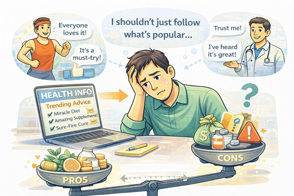 좋다는 말만 믿고 따라가면 안 되는 이유를 고민하는 건강 정보 선택 상황