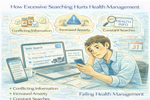 검색을 많이 할수록 건강 관리가 실패하는 이유를 보여주는 건강 정보 과다 검색 상황