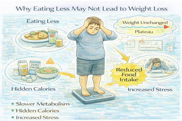 먹는 걸 줄여도 살이 안 빠지는 이유를 설명하는 식사량 감소와 체중 변화 정체 상황
