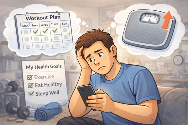 건강 관리가 습관으로 안 남는 이유를 보여주는 계획 실패 상황