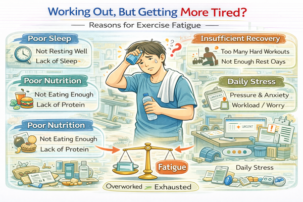 운동을 열심히 하는데 더 피곤해지는 이유를 설명하는 운동 후 피로가 누적된 상황